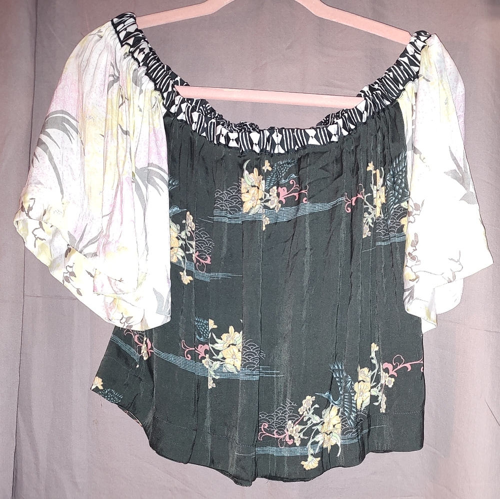 Free people black floral blouse size XS